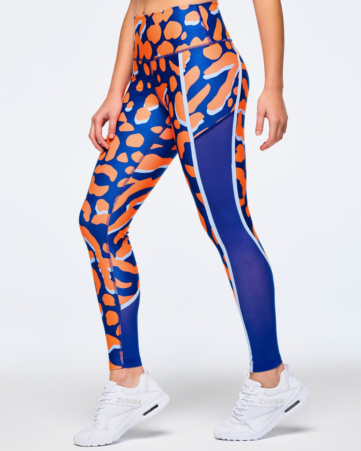 Victory High Waisted Ankle Leggings With Side Inserts - Red/Blue / Orange/Blue Z1B000643