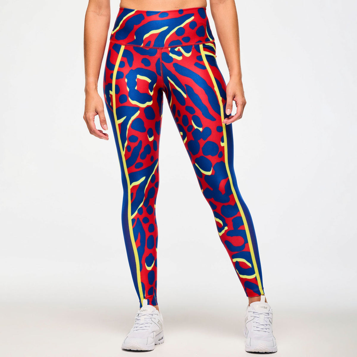 Victory High Waisted Ankle Leggings With Side Inserts - Red/Blue / Orange/Blue Z1B000643