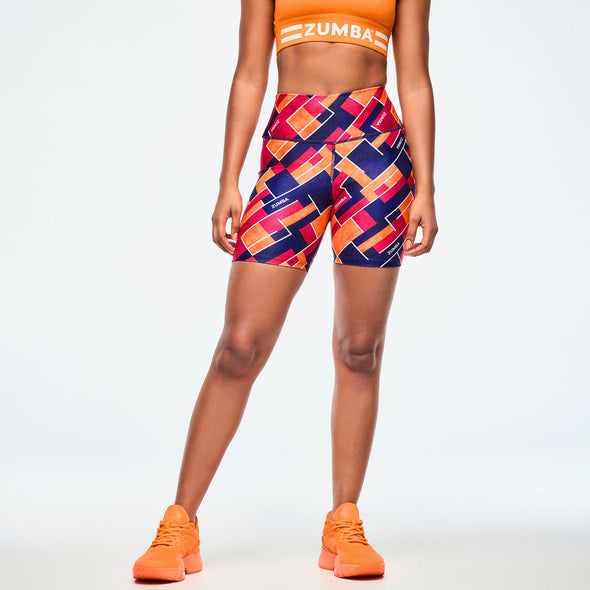 Class of 2001 High Waisted Biker Shorts - White/Orange - Dark Blue/Orange Z1B000651