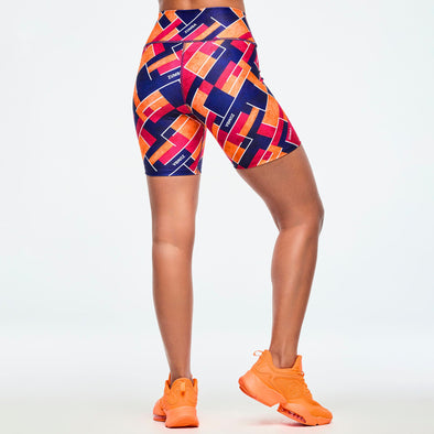 Class of 2001 High Waisted Biker Shorts - White/Orange - Dark Blue/Orange Z1B000651