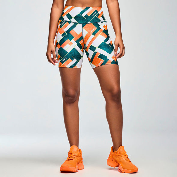 Class of 2001 High Waisted Biker Shorts - White/Orange - Dark Blue/Orange Z1B000651