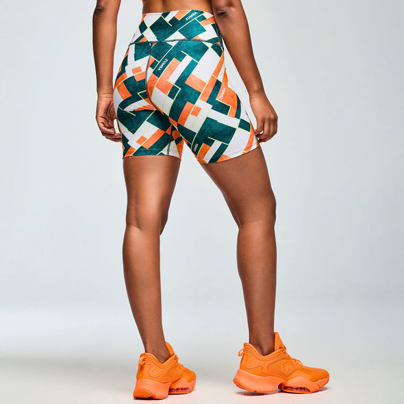 Class of 2001 High Waisted Biker Shorts - White/Orange - Dark Blue/Orange Z1B000651