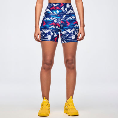 Apres Zumba High Waisted Biker Shorts - Blue/White Z1B000671