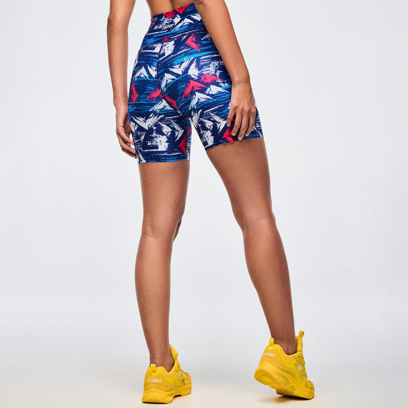 Apres Zumba High Waisted Biker Shorts - Blue/White Z1B000671