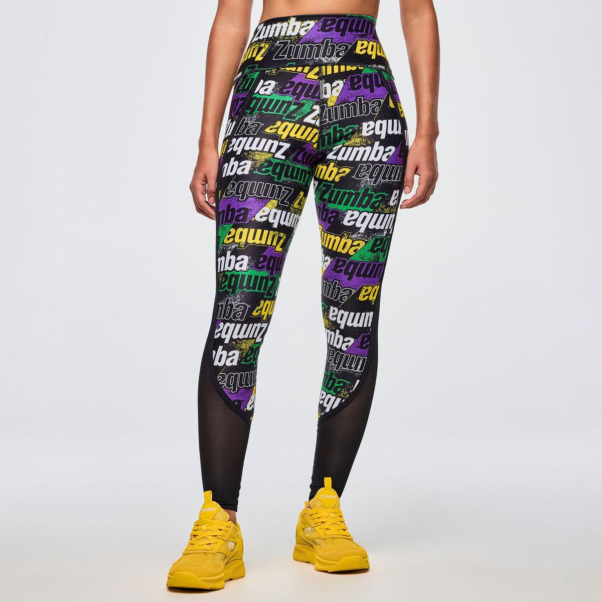 Apres Zumba High Waisted Ankle Leggings With Side Inserts -  Black/Yellow Z1B000679