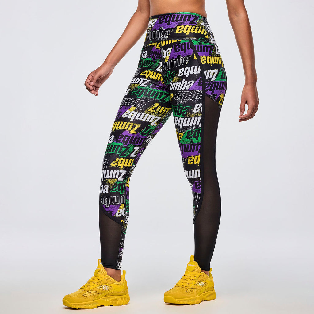 Apres Zumba High Waisted Ankle Leggings With Side Inserts -  Black/Yellow Z1B000679