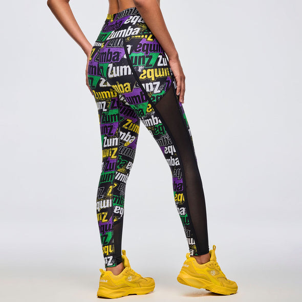 Apres Zumba High Waisted Ankle Leggings With Side Inserts -  Black/Yellow Z1B000679