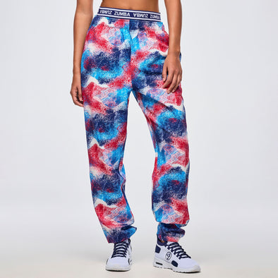 Apres Zumba Double Waisted Slouch Woven Pants - Blue/Pink Z1B000683