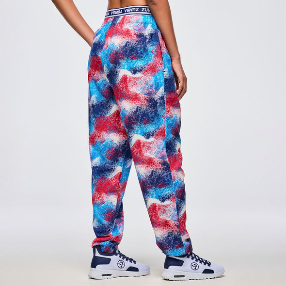 Apres Zumba Double Waisted Slouch Woven Pants - Blue/Pink Z1B000683