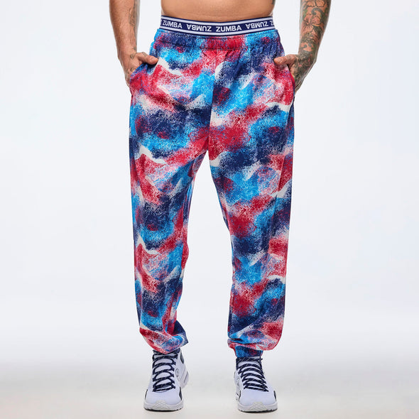 Apres Zumba Double Waisted Slouch Woven Pants - Blue/Pink Z1B000683