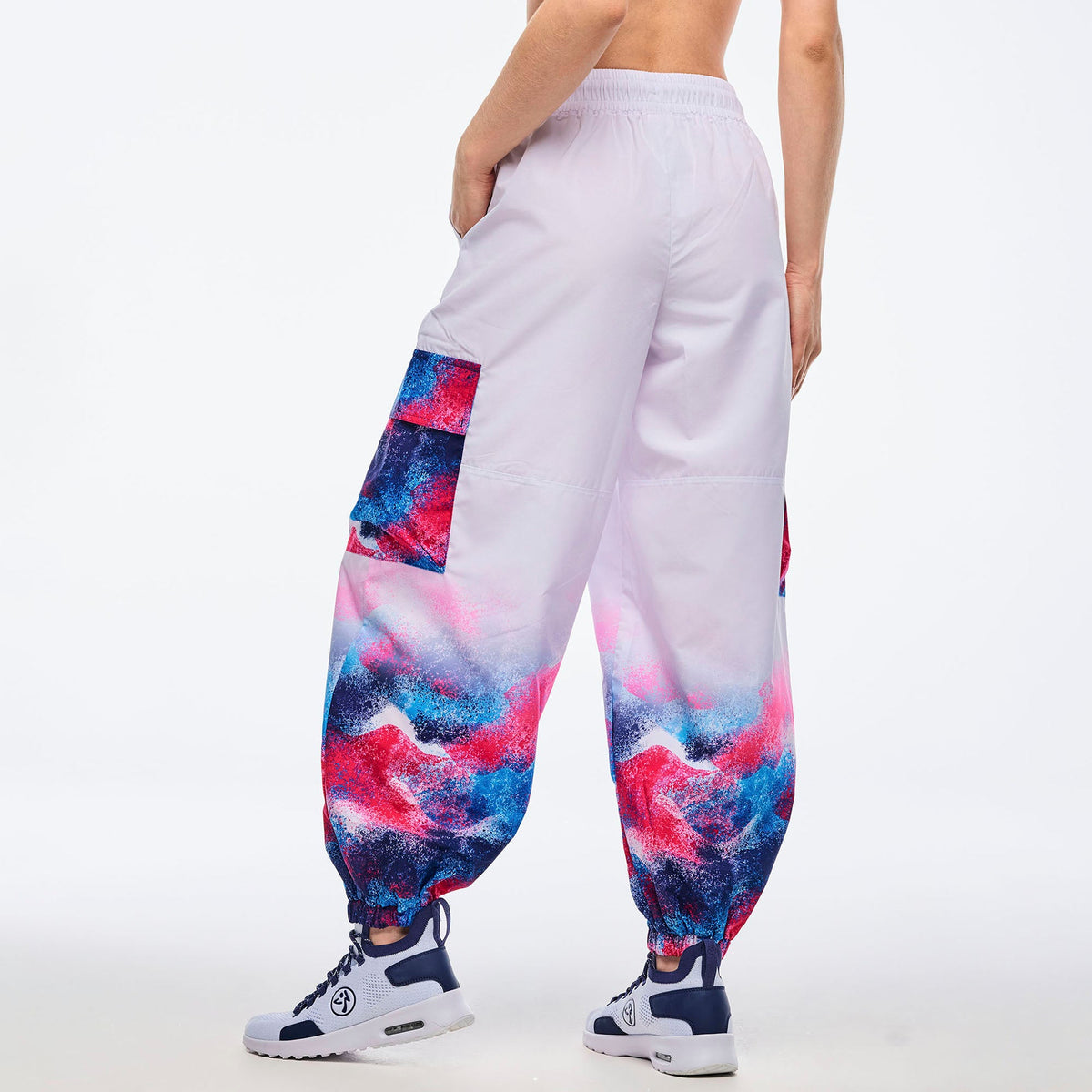 Apres Zumba Baggy Parachute Cargo Pants - White/Blue Z1B000686