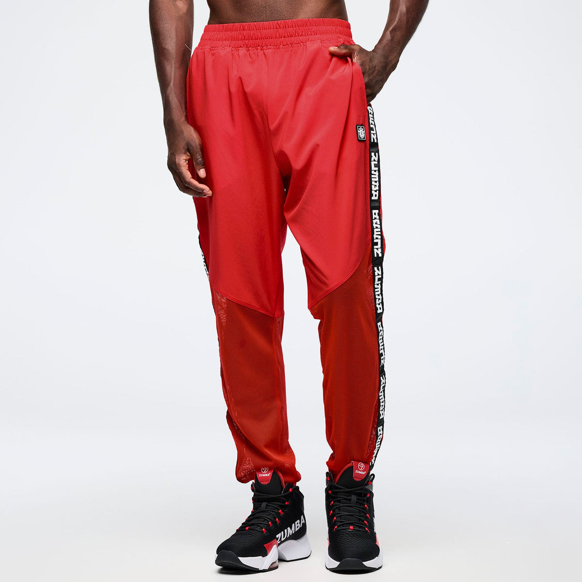 Eastern Flavor High Waisted Woven Track Pants With Mesh - Fuego Red Z1B000708