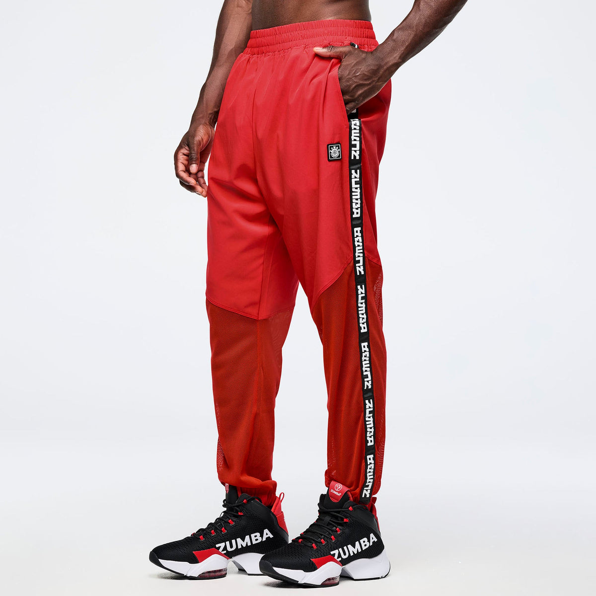 Eastern Flavor High Waisted Woven Track Pants With Mesh - Fuego Red Z1B000708