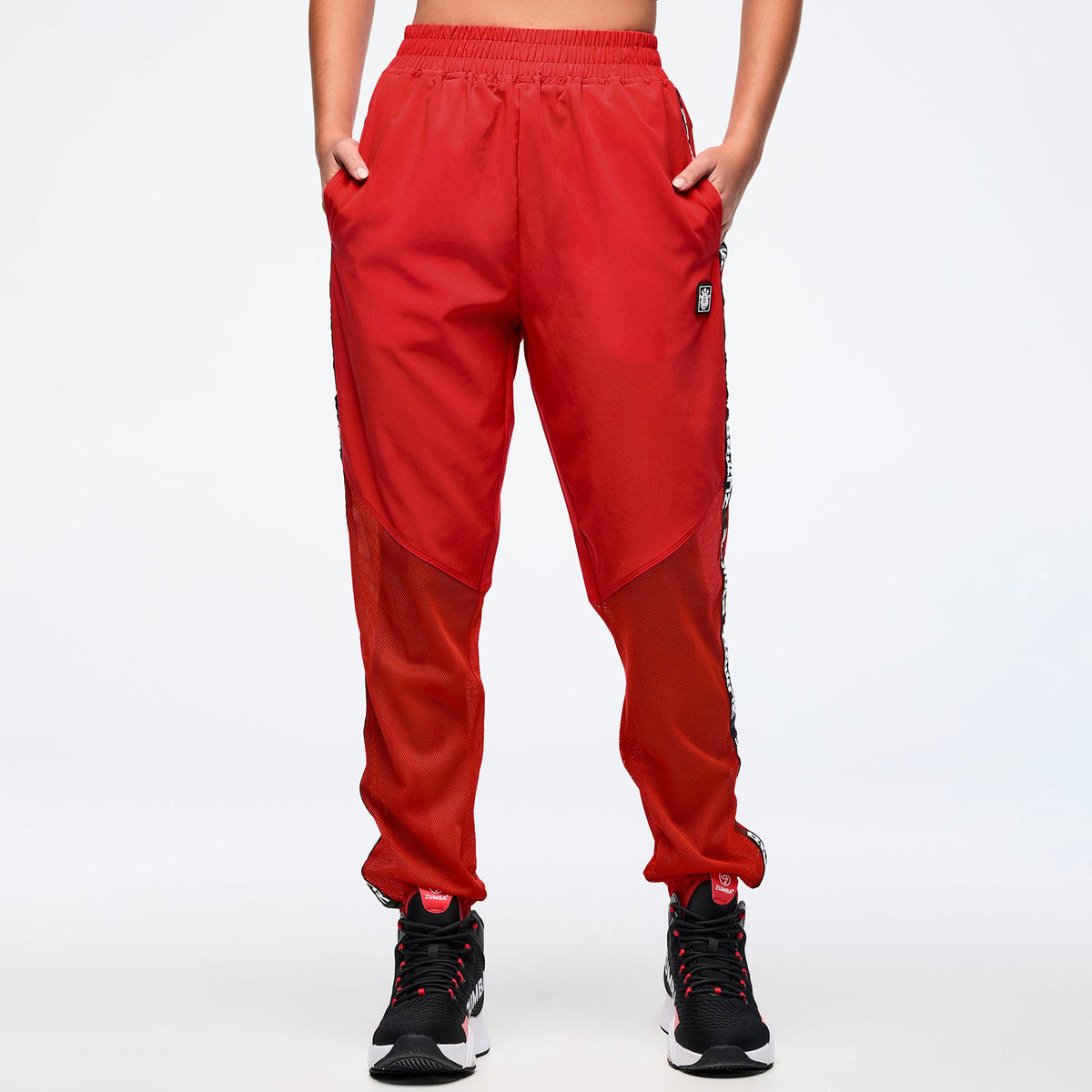 Eastern Flavor High Waisted Woven Track Pants With Mesh - Fuego Red Z1B000708