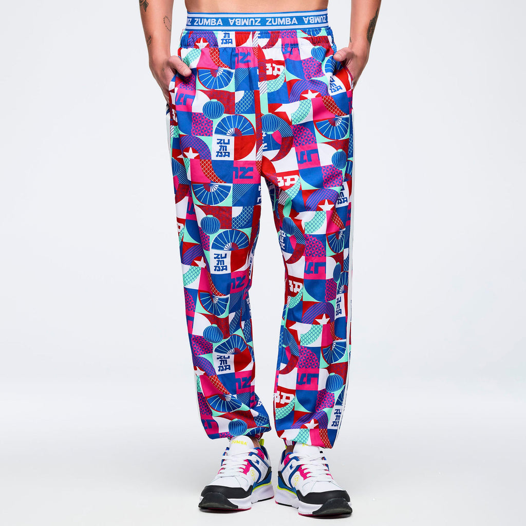 Eastern Flavor Double Waisted Slouch Woven Pants - Blue/Red Z1B000714
