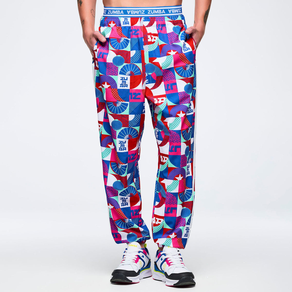 Eastern Flavor Double Waisted Slouch Woven Pants - Blue/Red Z1B000714