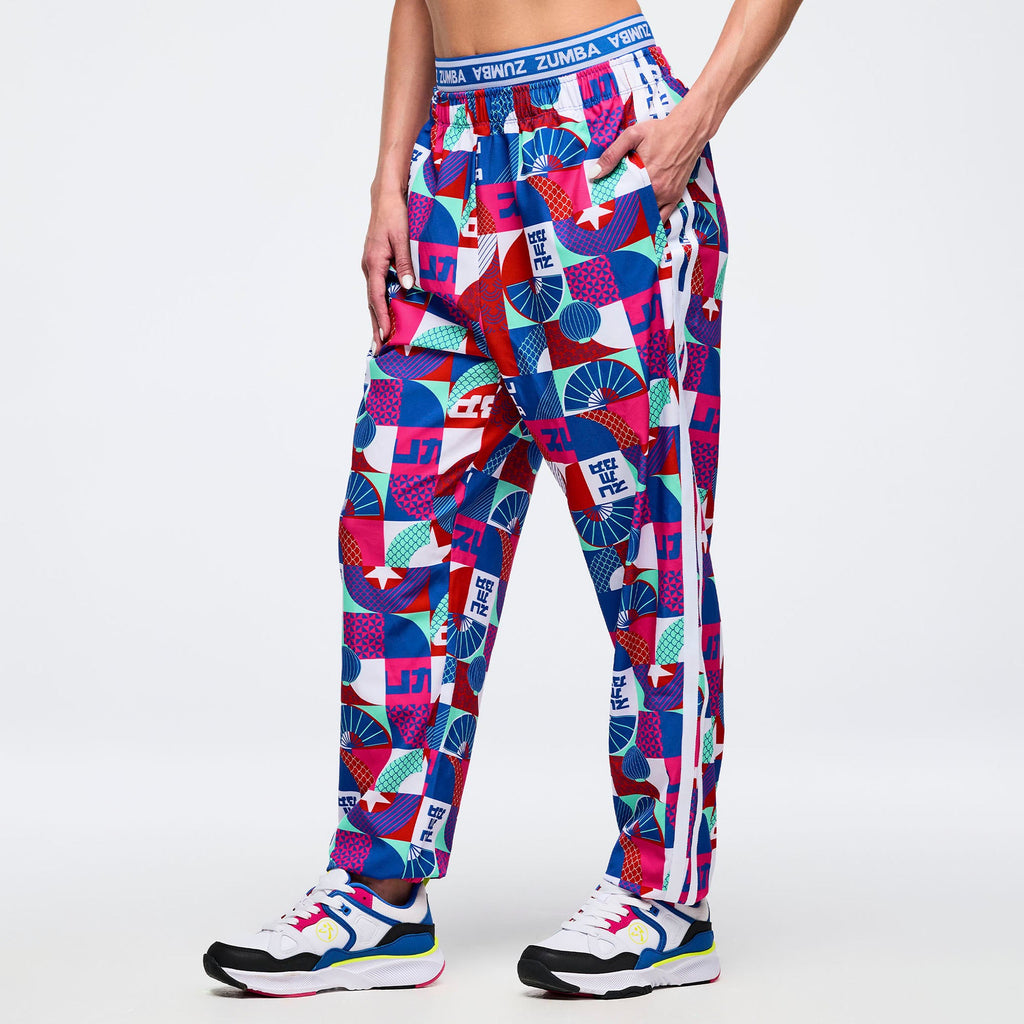 Eastern Flavor Double Waisted Slouch Woven Pants - Blue/Red Z1B000714