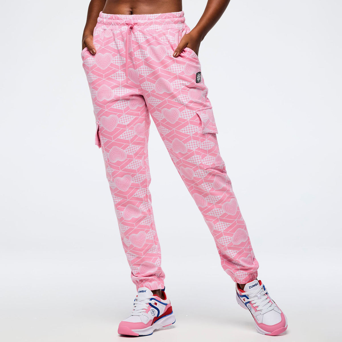 Zumba Amour High Waisted Knit Cargo Pants - Pink/White Z1B000722