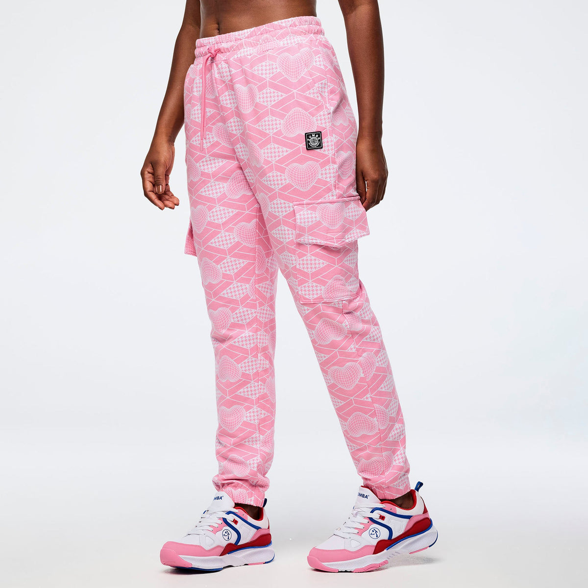 Zumba Amour High Waisted Knit Cargo Pants - Pink/White Z1B000722