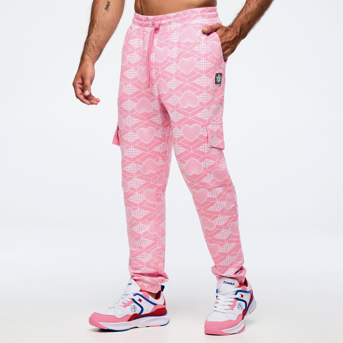Zumba Amour High Waisted Knit Cargo Pants - Pink/White Z1B000722