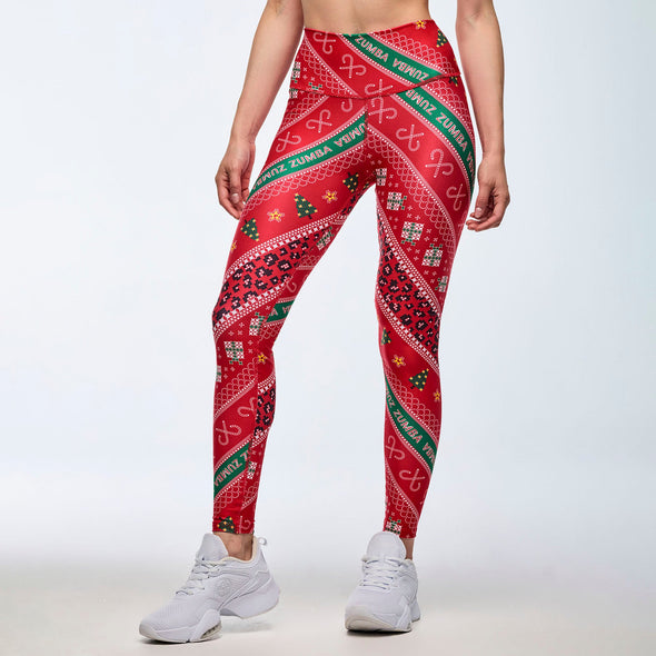 Zumba Holiday High Waisted Ankle Leggings - Red/Green Z1B000726