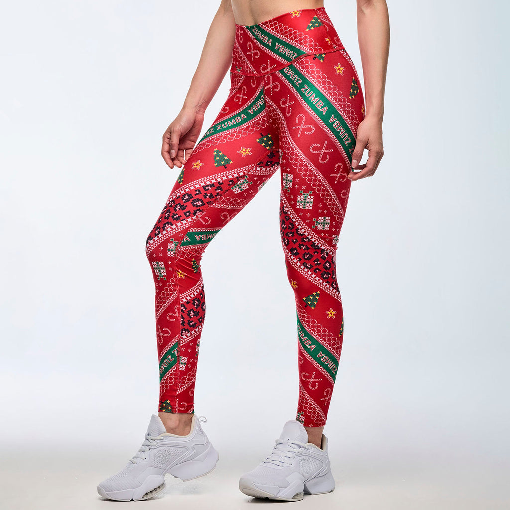 Zumba Holiday High Waisted Ankle Leggings - Red/Green Z1B000726