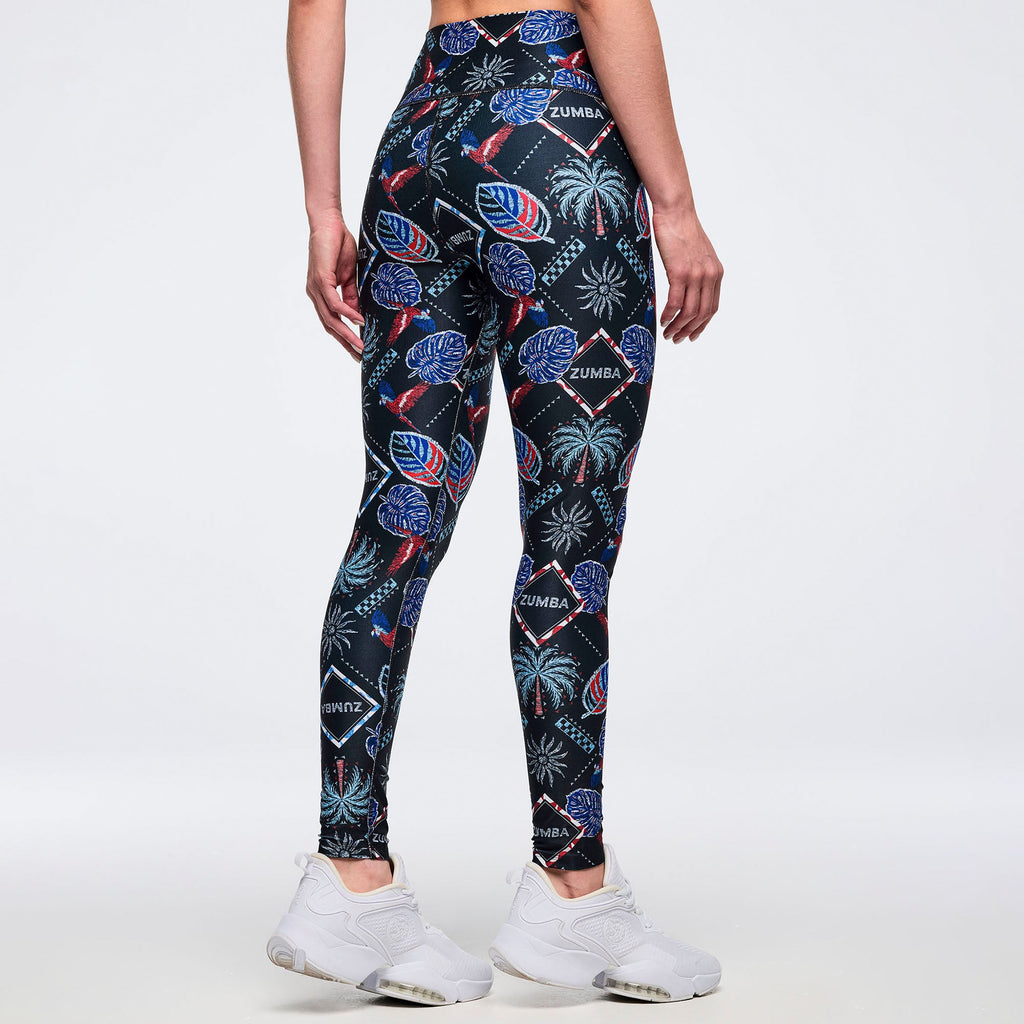Latin Movement High Waisted Ankle Leggings - Blue/Red Z1B000734