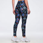 Latin Movement High Waisted Ankle Leggings - Blue/Red Z1B000734