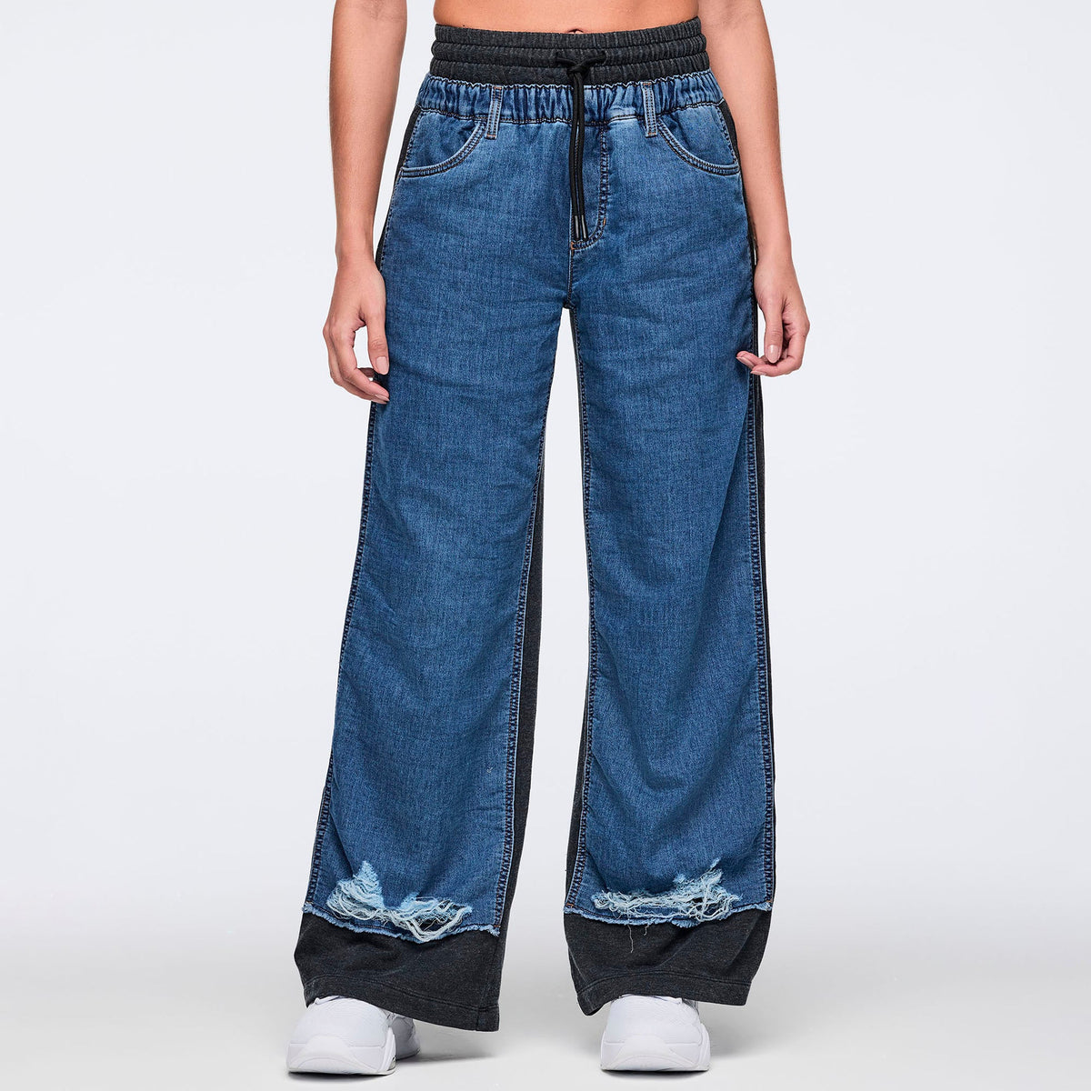 Latin Movement Combo Denim Sweatpants - Bold Black Z1B000743