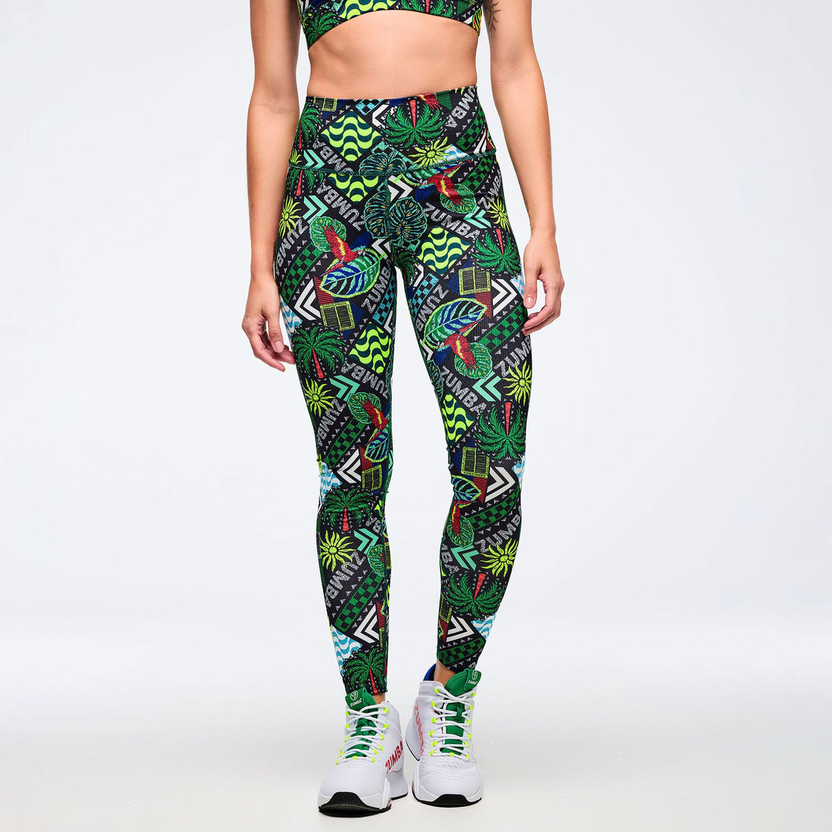 Latin Movement Z-Lift High Waisted Ankle Leggings - Black/Green Z1B000790