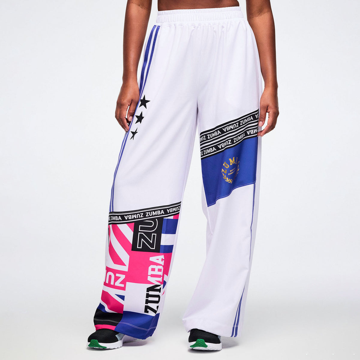 Worldwide High Waisted Wide Leg Track Pants - White/Blue Z1B000798