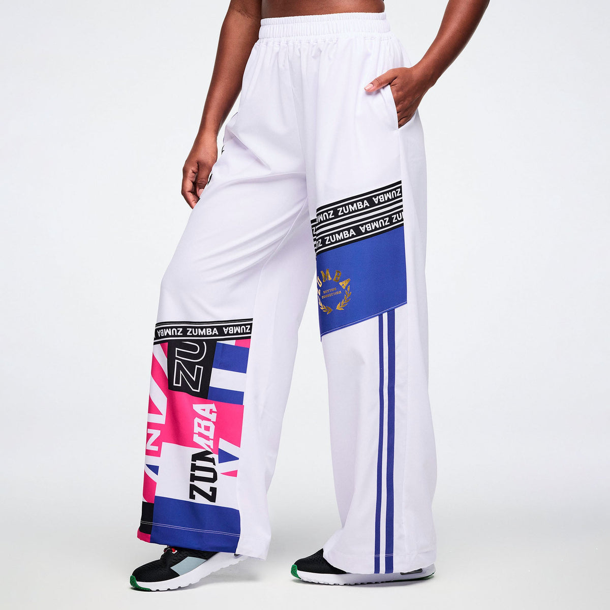 Worldwide High Waisted Wide Leg Track Pants - White/Blue Z1B000798