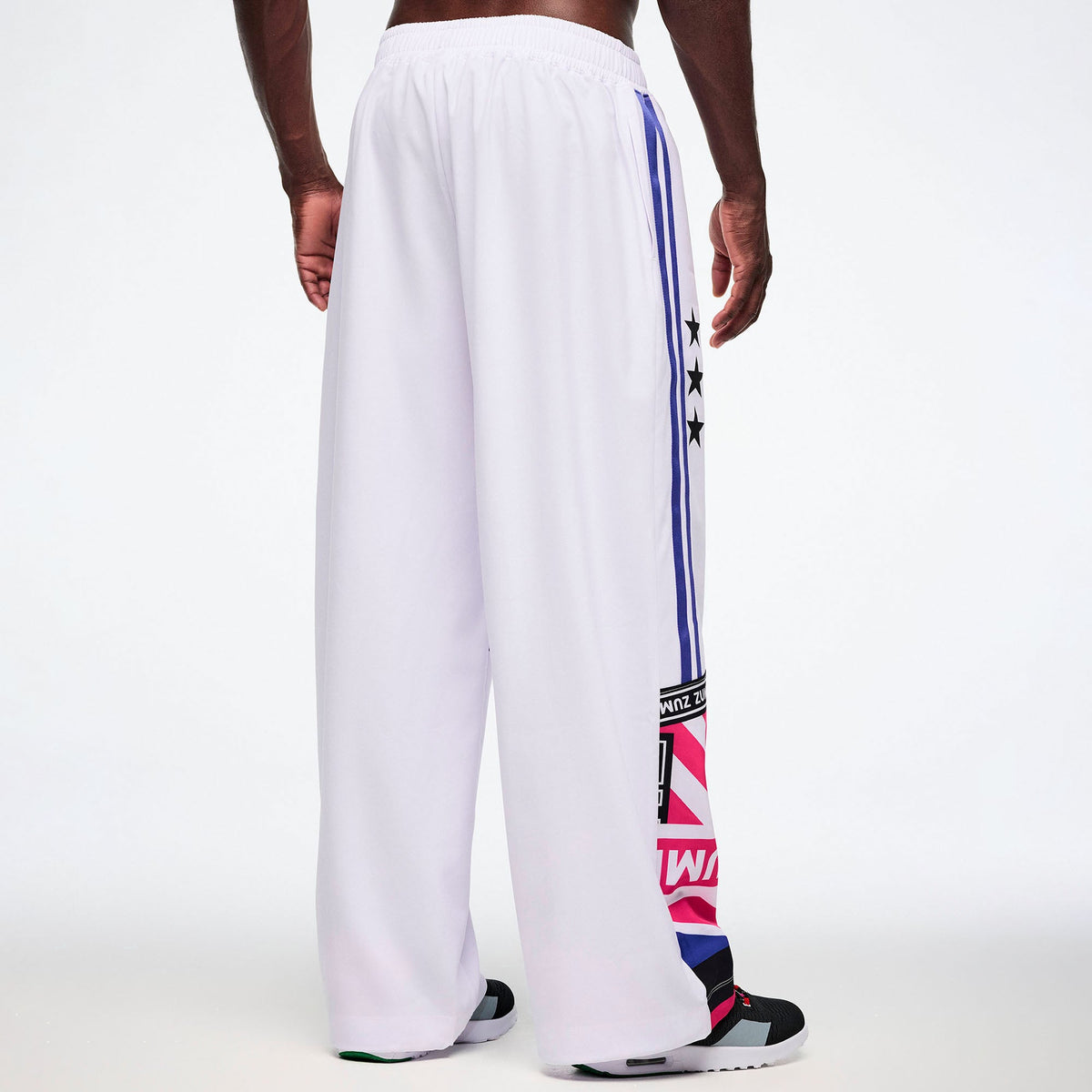 Worldwide High Waisted Wide Leg Track Pants - White/Blue Z1B000798