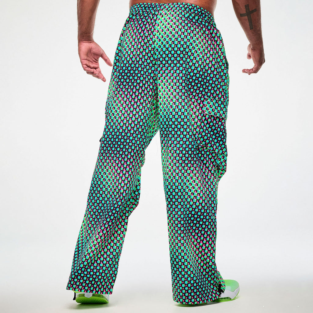 Electric Feel Woven Oversized Cargo Pants - Green/Pink Z1B000862
