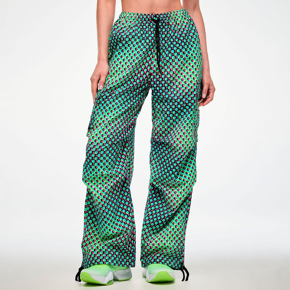 Electric Feel Woven Oversized Cargo Pants - Green/Pink Z1B000862
