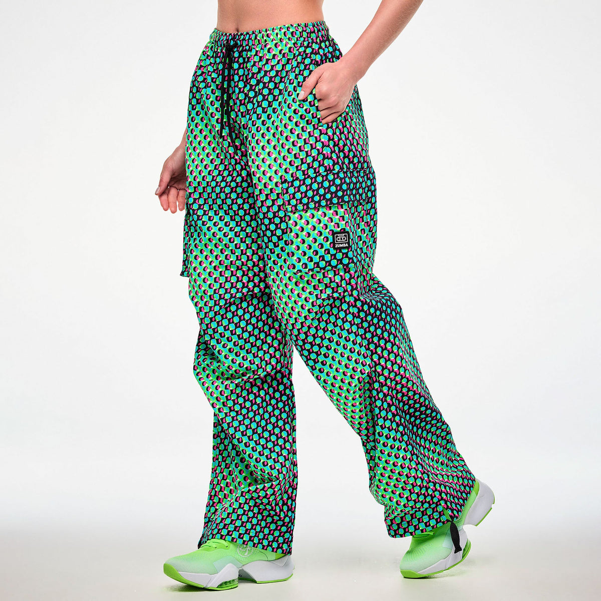 Electric Feel Woven Oversized Cargo Pants - Green/Pink Z1B000862
