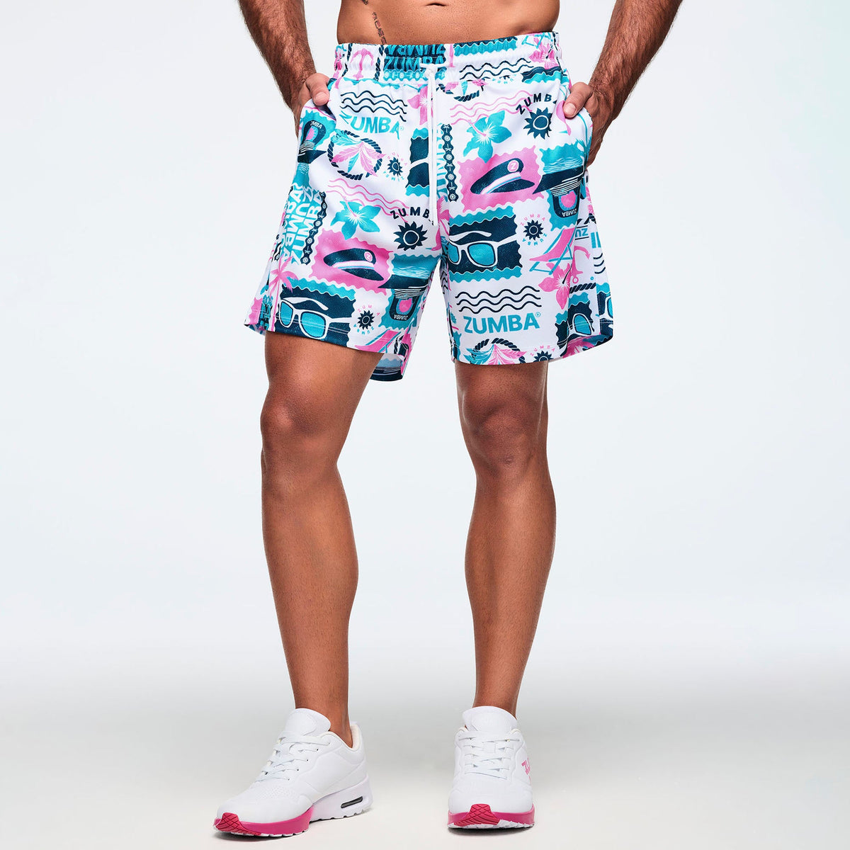 Zumba Cruise Mesh Shorts - White/Blue Z1B000879