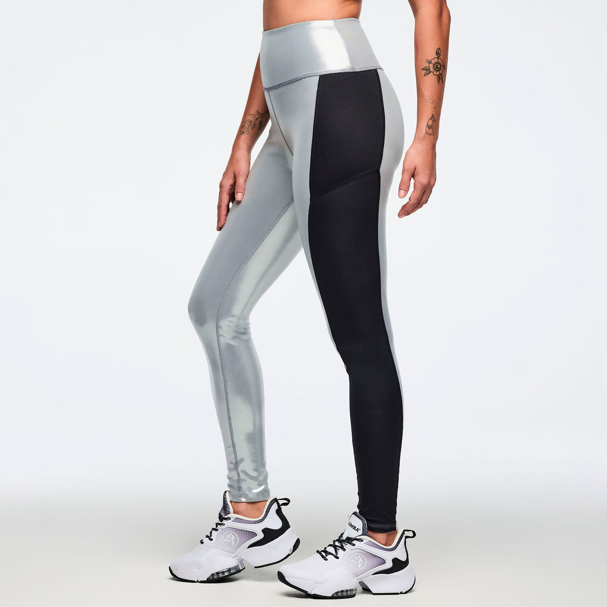Zumba 25 High Waisted Ankle Leggings With Inserts - Black/Silver Z1B000884