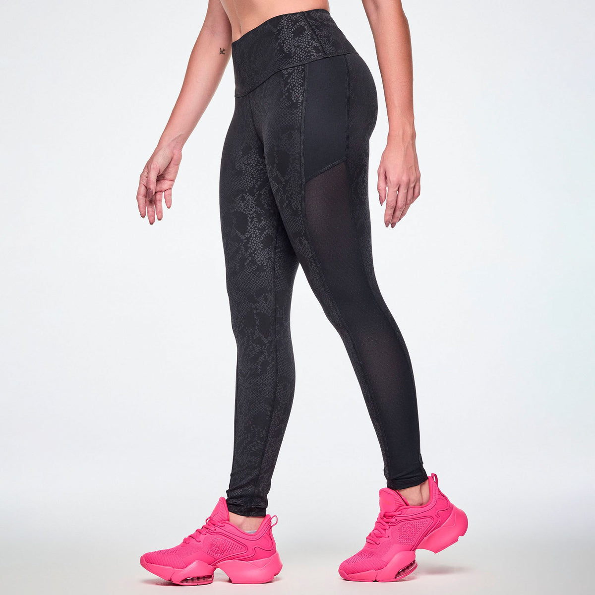 Rock 'n' Roll High Waisted Ankle Leggings With Mesh - Bold Black Z1B000901