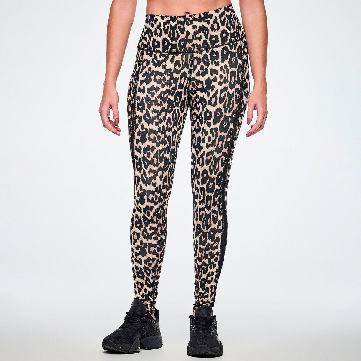 Rock 'n' Roll Z-Lift High Waisted Ankle Leggings With Mesh -  Black/Tan Z1B000902