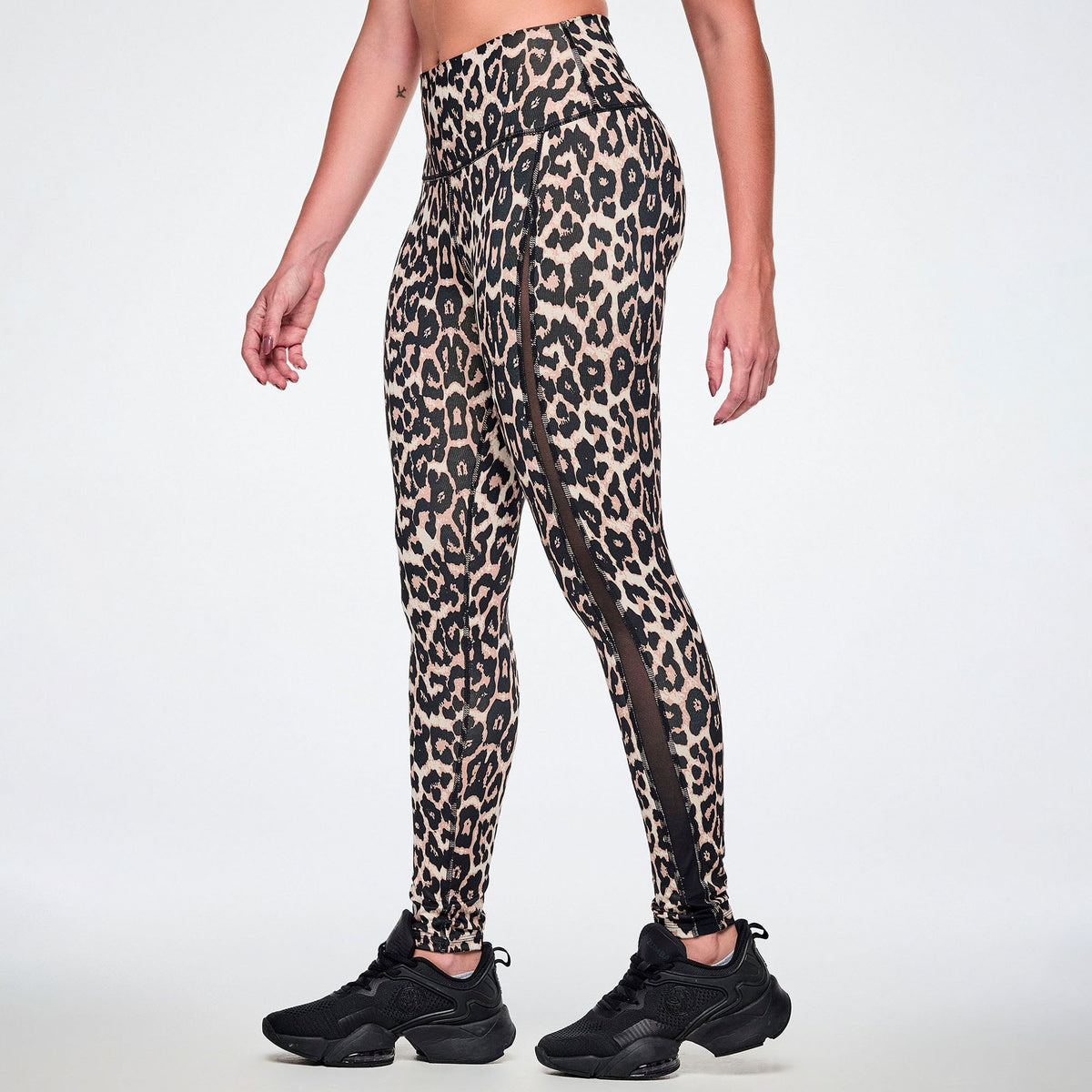 Rock 'n' Roll Z-Lift High Waisted Ankle Leggings With Mesh -  Black/Tan Z1B000902