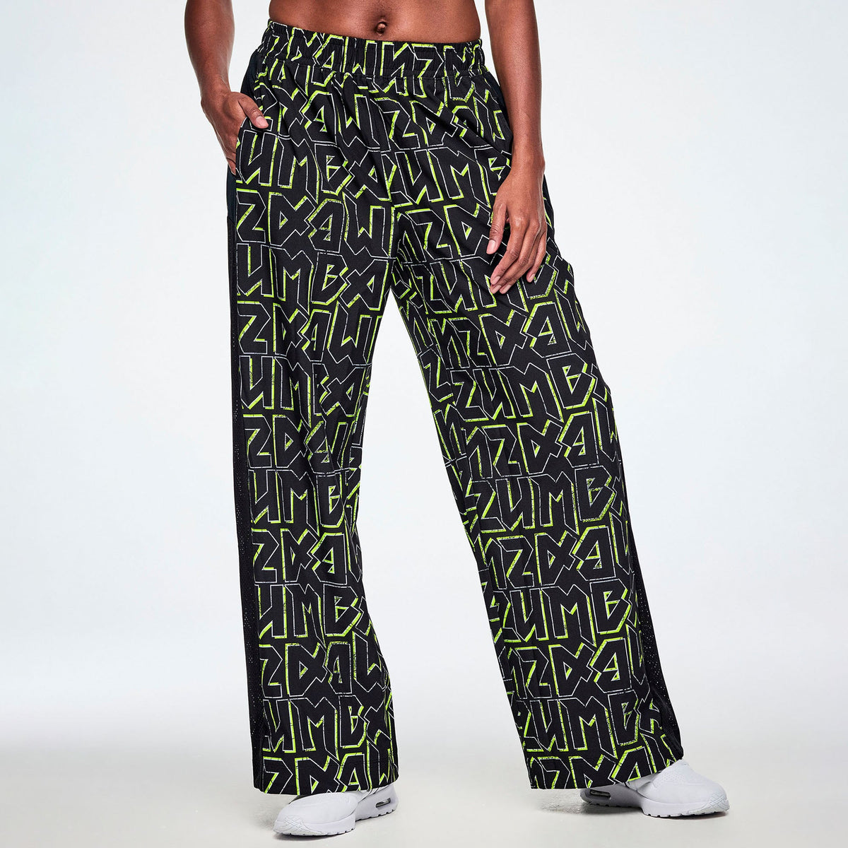 Rock 'n' Roll High Waisted Wide Leg Track Pants - Black/Yellow Z1B000908