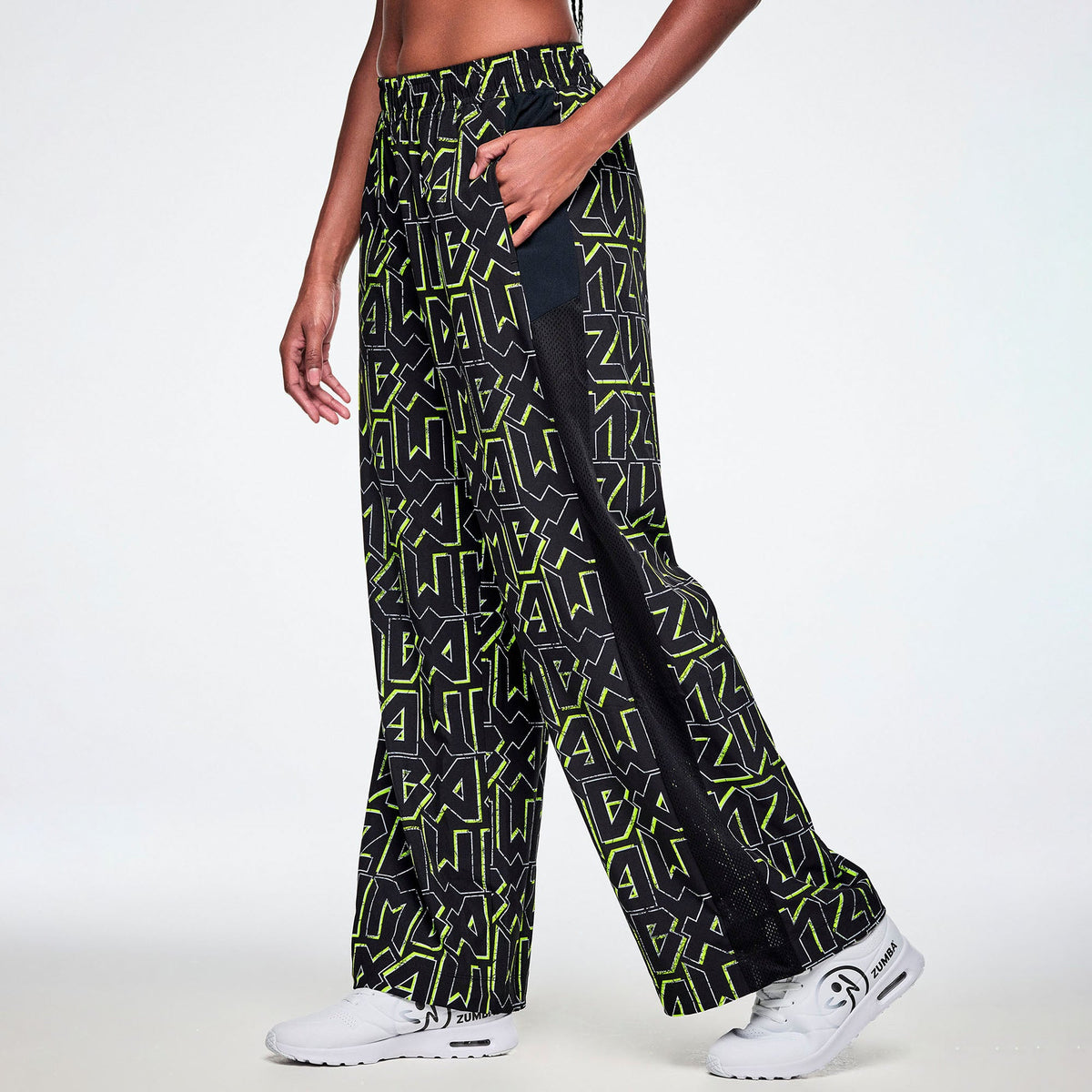 Rock 'n' Roll High Waisted Wide Leg Track Pants - Black/Yellow Z1B000908