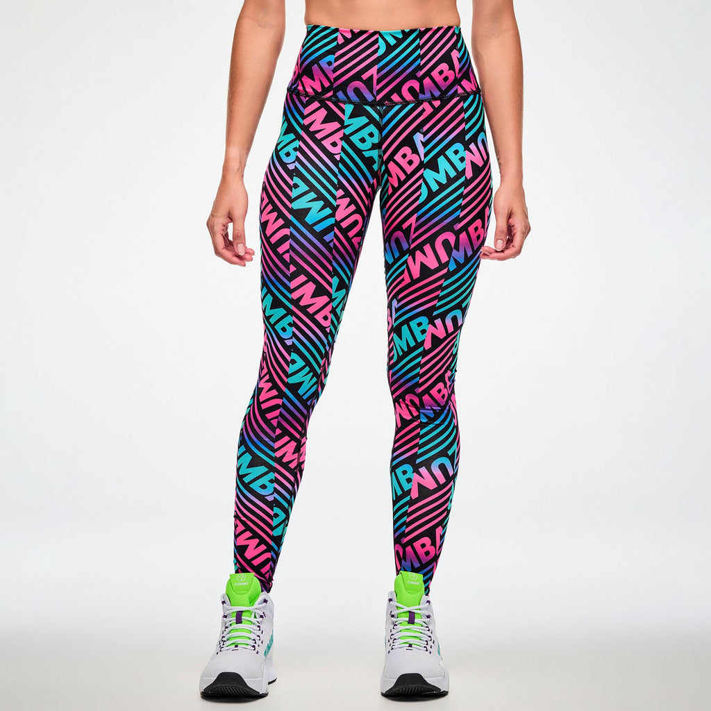 Electric Feel Z-Lift High Waisted Ankle Leggings - Blue/Pink Z1B000961