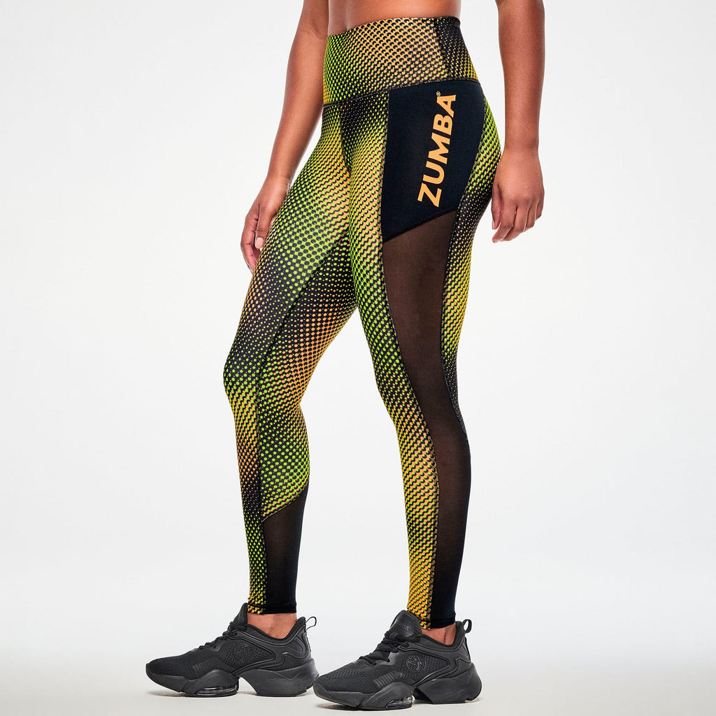 Electric Feel High Waisted Ankle Leggings With Inserts - Yellow/Black Z1B000962
