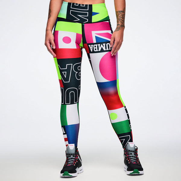 Zumba Worldwide High Waisted Ankle Leggings - Red/Blue Z1B001016
