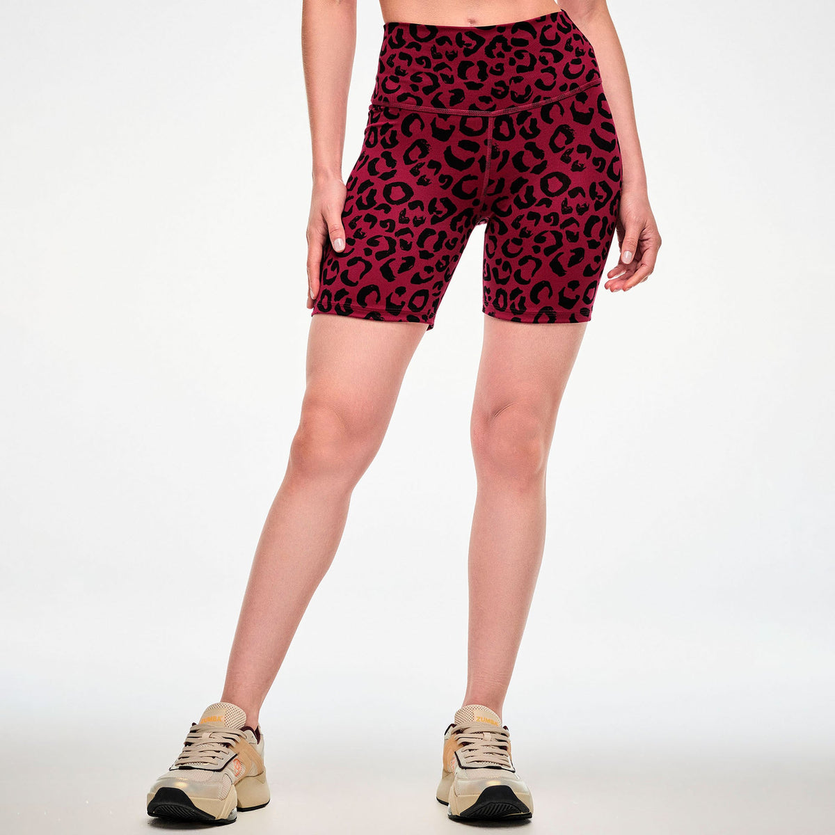 Zumba Z-Lift High Waisted Biker Shorts - Red/Black / Beige/Tonal Z1B001037