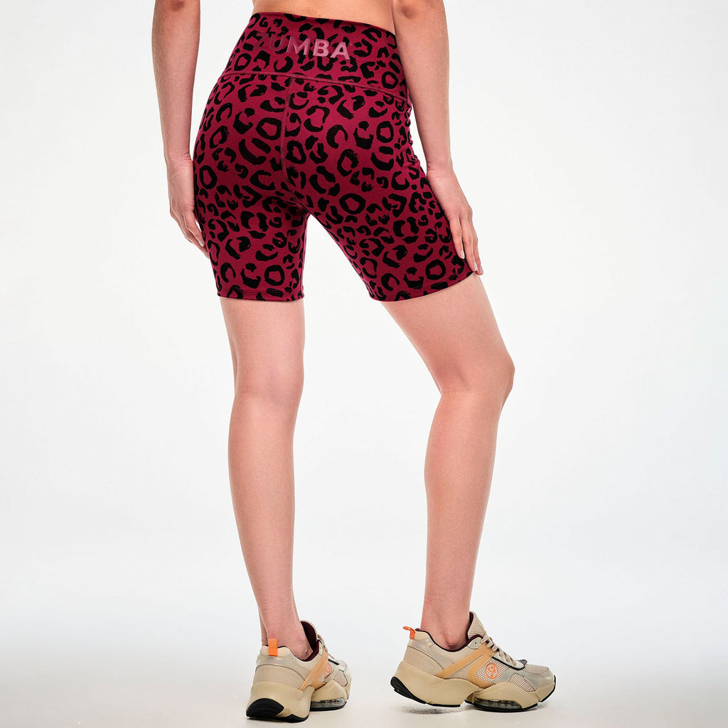 Zumba Z-Lift High Waisted Biker Shorts - Red/Black / Beige/Tonal Z1B001037