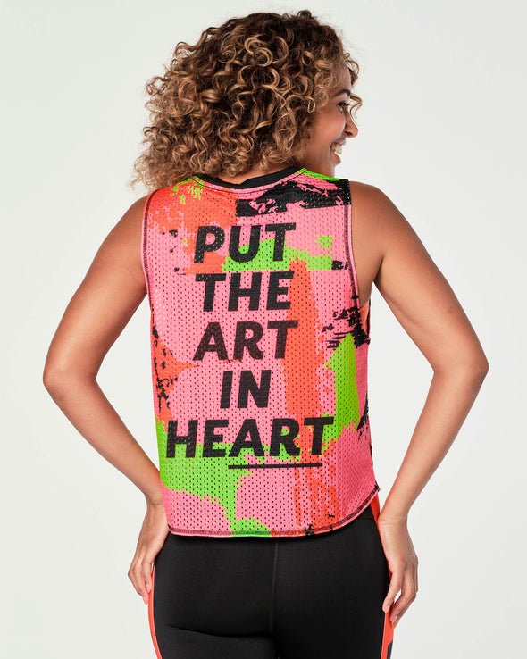 Put The Art In Heart Mesh Tank - Flamingo / Get in Lime Z1T000426