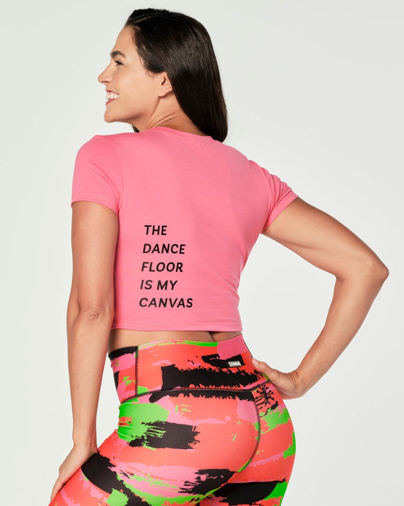Dance Floor Is my Canvas Crop Top -  Bold Black / Flamingo Z1T000429